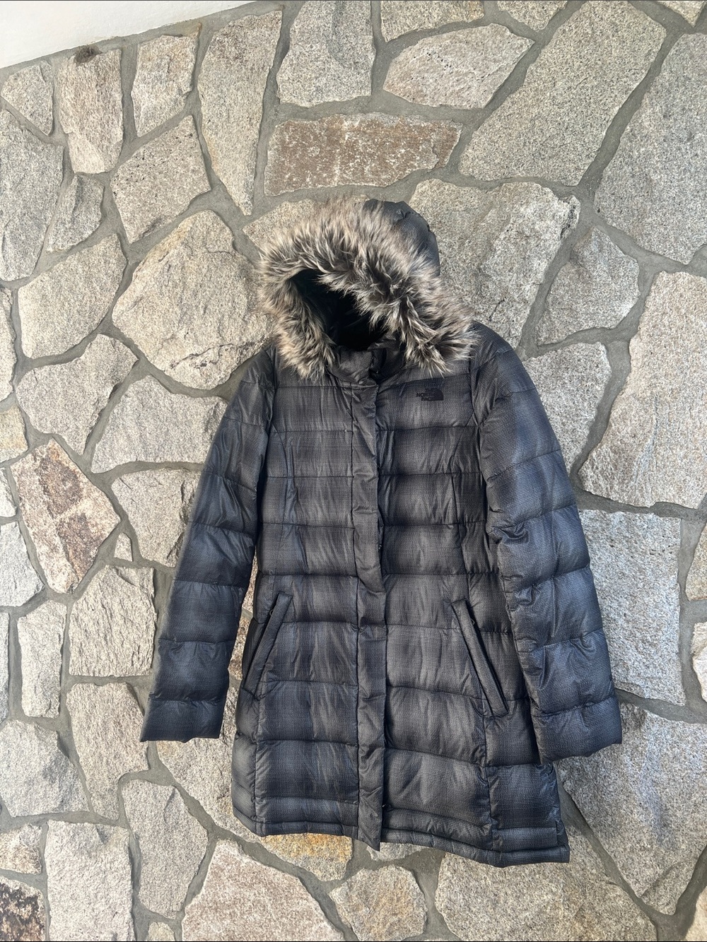 The North Face Women’s Black Quilted Puffer Coat with Faux Fur Hood